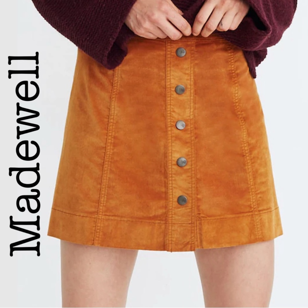 New Madewell Velveteen Rust Button-Front Mini Suede Skirt Size 4